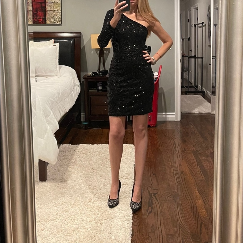 Charlotte Russe Black One-Shoulder Sequin Party Dress